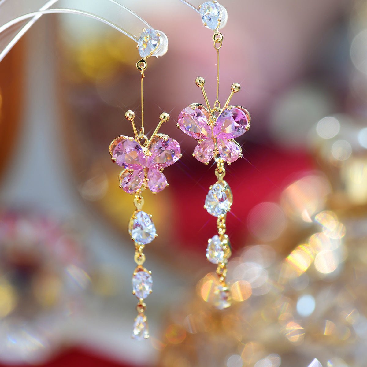 Pink Butterfly Drop Earrings | Abbott Atelier | Artisan Jewelry