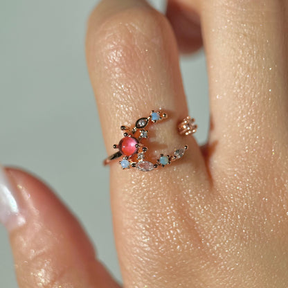 Floral Moon Ring (Red/Pink)