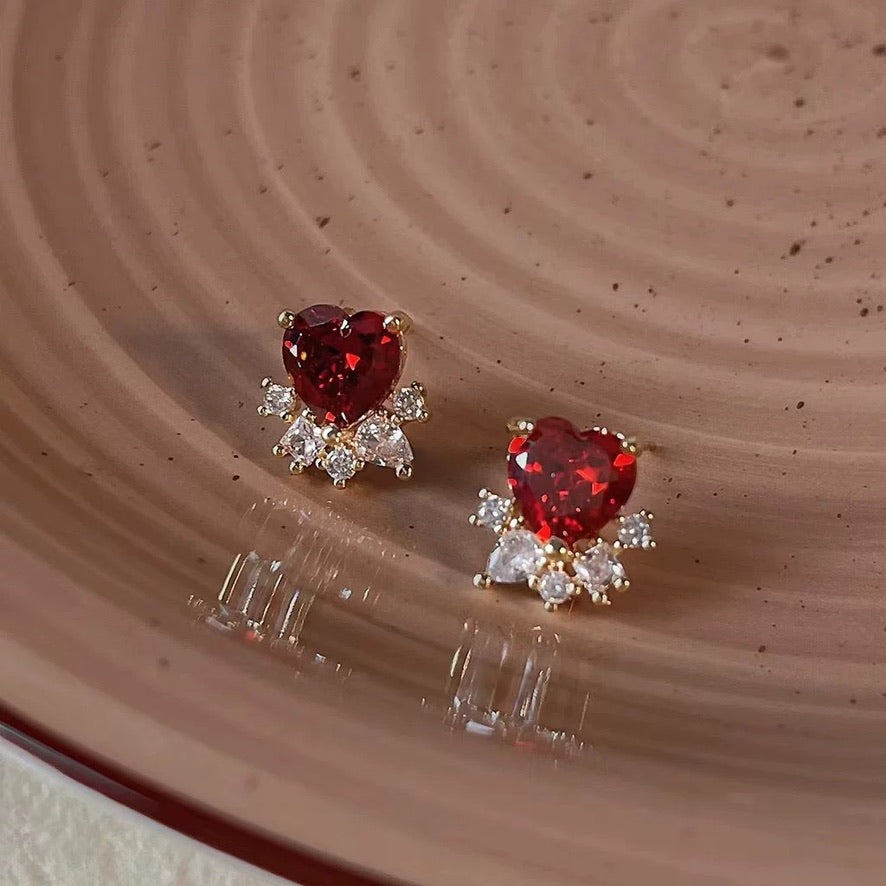 Ruby Heart Stud Earrings