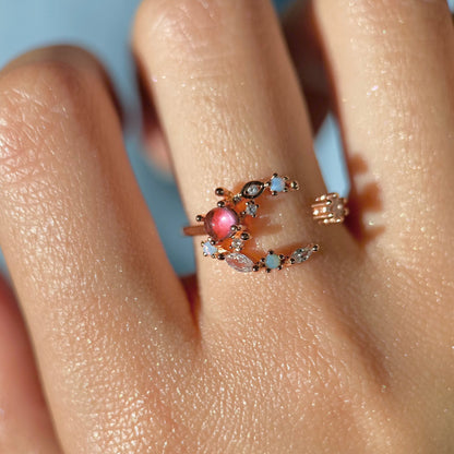 Floral Moon Ring (Red/Pink)