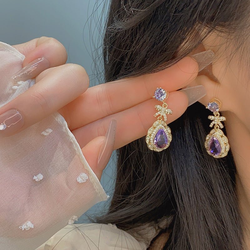 Amethyst Bow Rococo Earrings - Hypoallergenic - Abbott Atelier