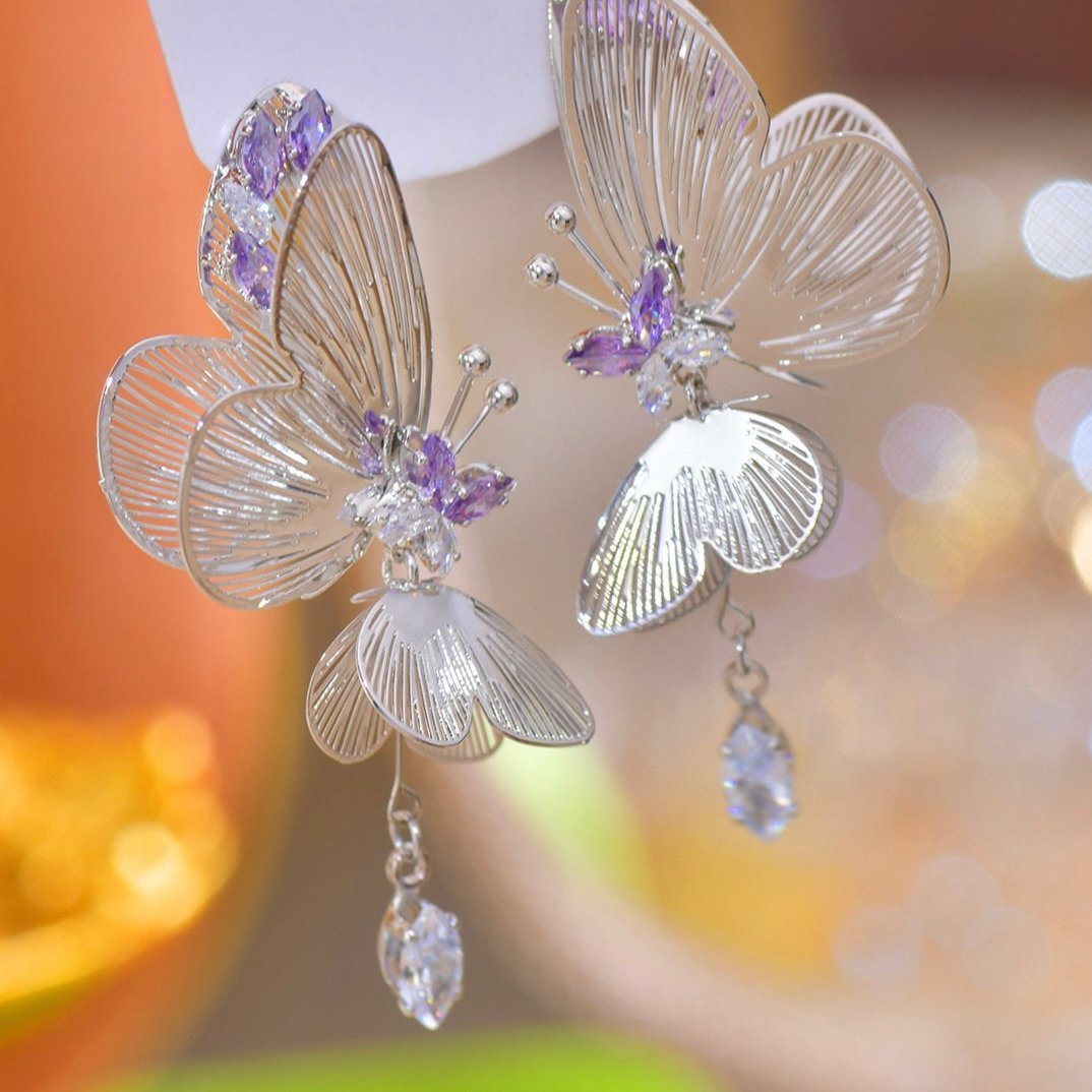 Amethyst Butterfly Earrings - Hypoallergenic - Abbott Atelier