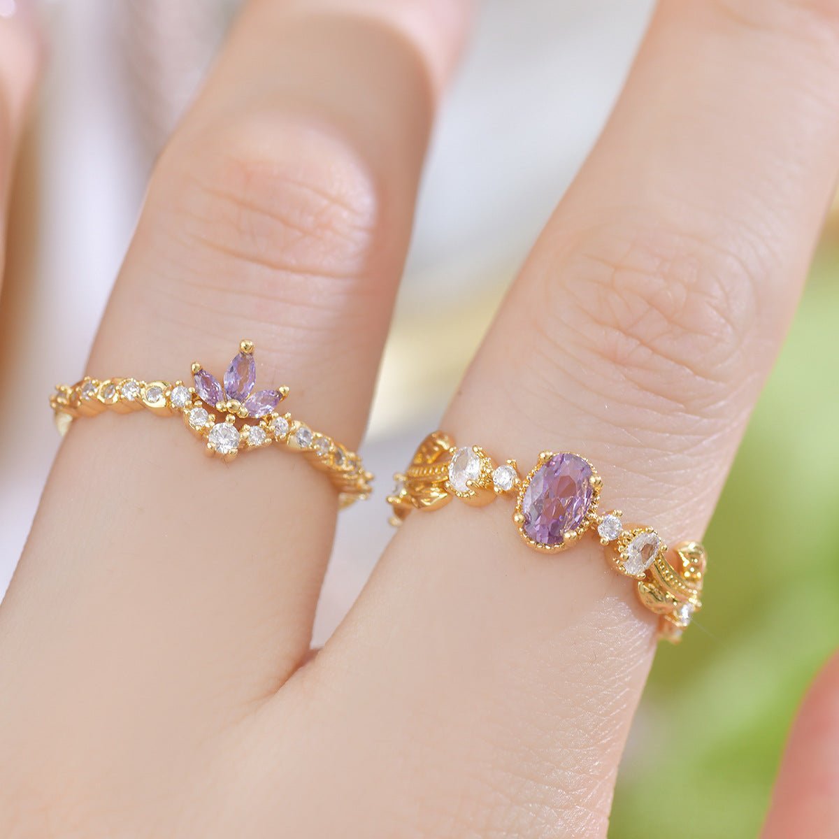 Amethyst Rococo Ring Set - Gold - Plated - Abbott Atelier