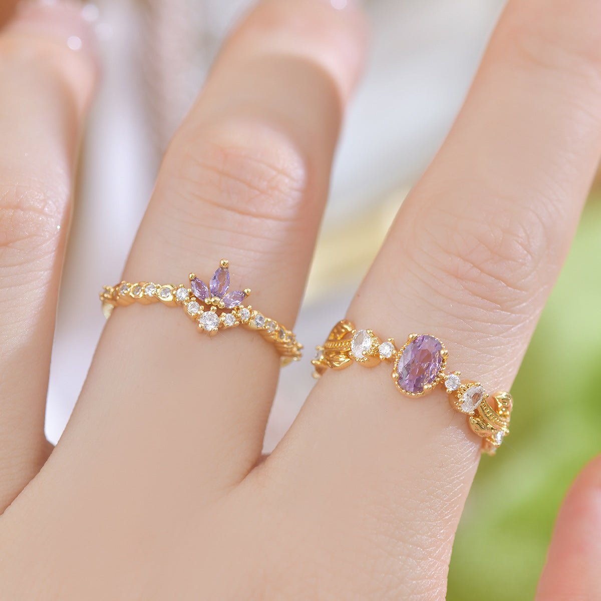 Amethyst Rococo Ring Set - Gold - Plated - Abbott Atelier