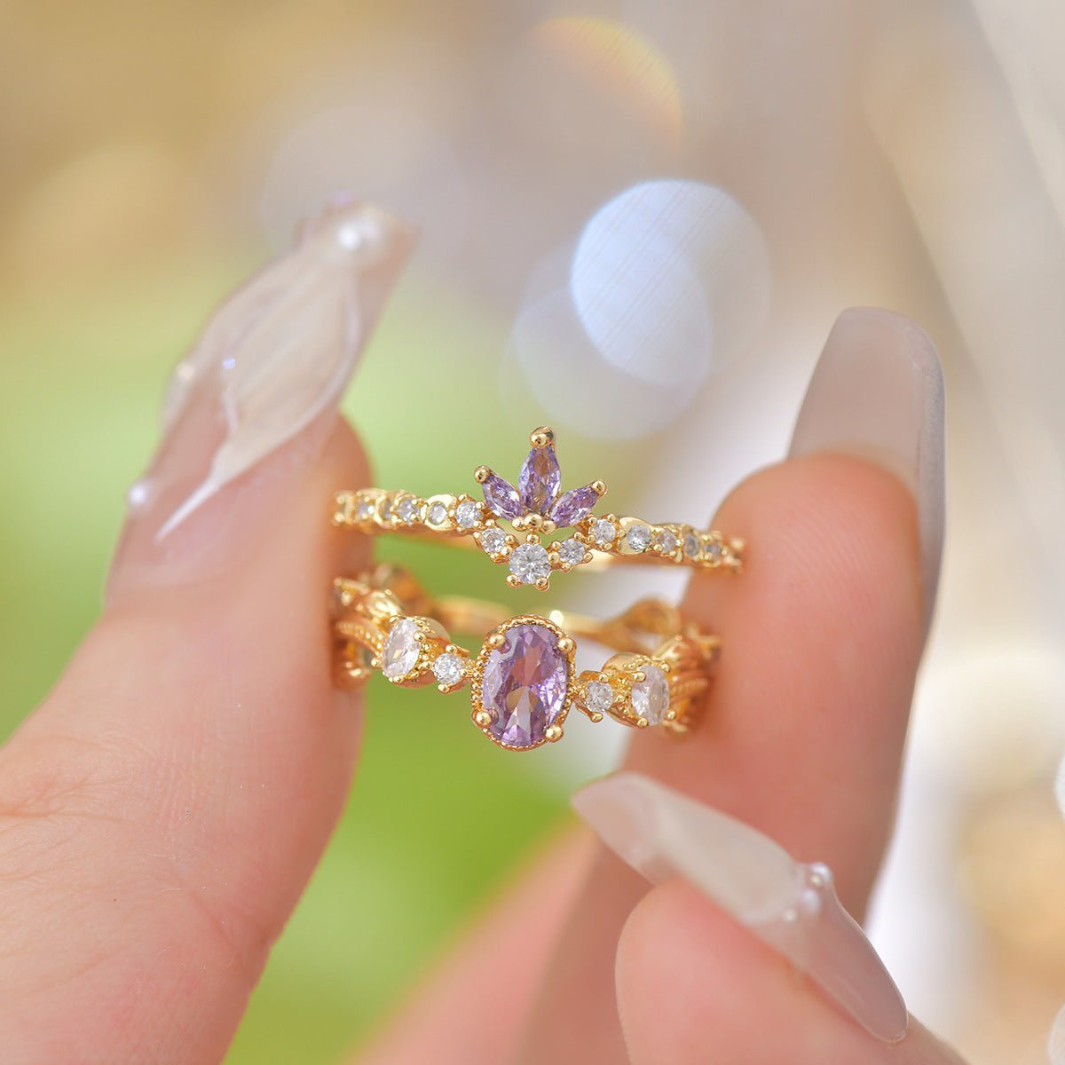 Amethyst Rococo Ring Set - Gold - Plated - Abbott Atelier