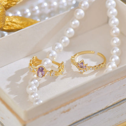 Amethyst Rococo Ring Set - Gold - Plated - Abbott Atelier