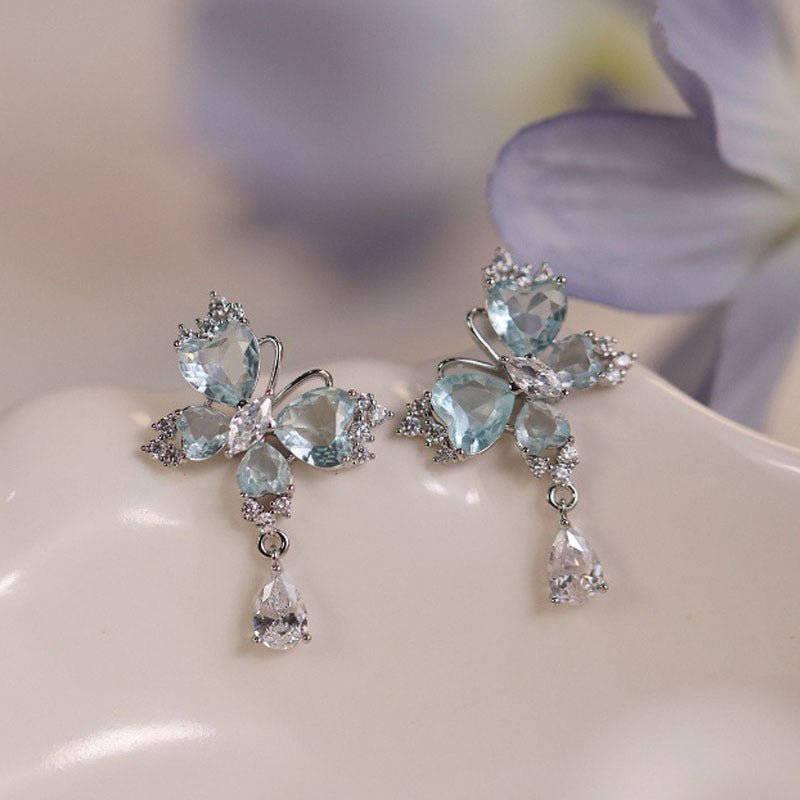 Aqua Butterfly Drop Earrings - Hypoallergenic - Abbott Atelier