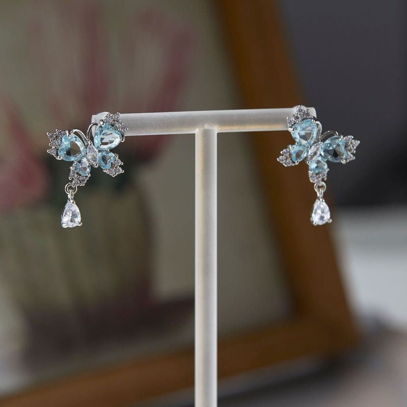 Aqua Butterfly Drop Earrings - Hypoallergenic - Abbott Atelier