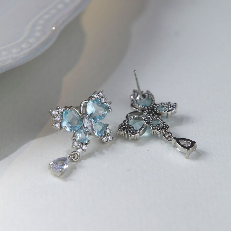 Aqua Butterfly Drop Earrings - Hypoallergenic - Abbott Atelier