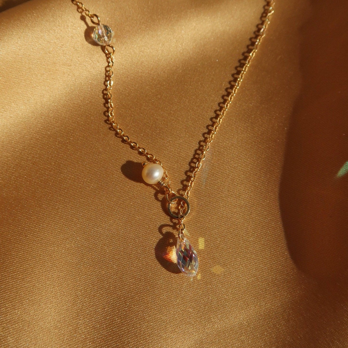 Austrian Crystal & Pearl Necklace - Gold - Filled - Abbott Atelier