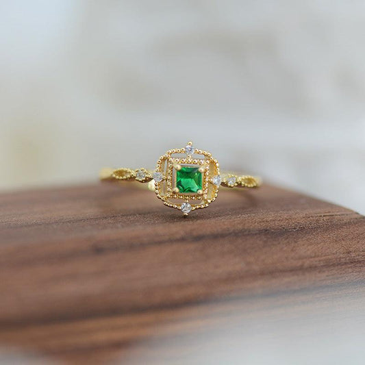 Baroque Emerald Ring (Solid Silver) - Hypoallergenic - Abbott Atelier