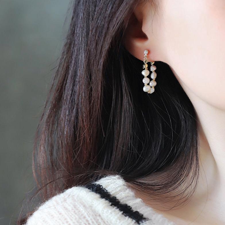 Baroque Pearl Hoop Earrings - Hypoallergenic - Abbott Atelier