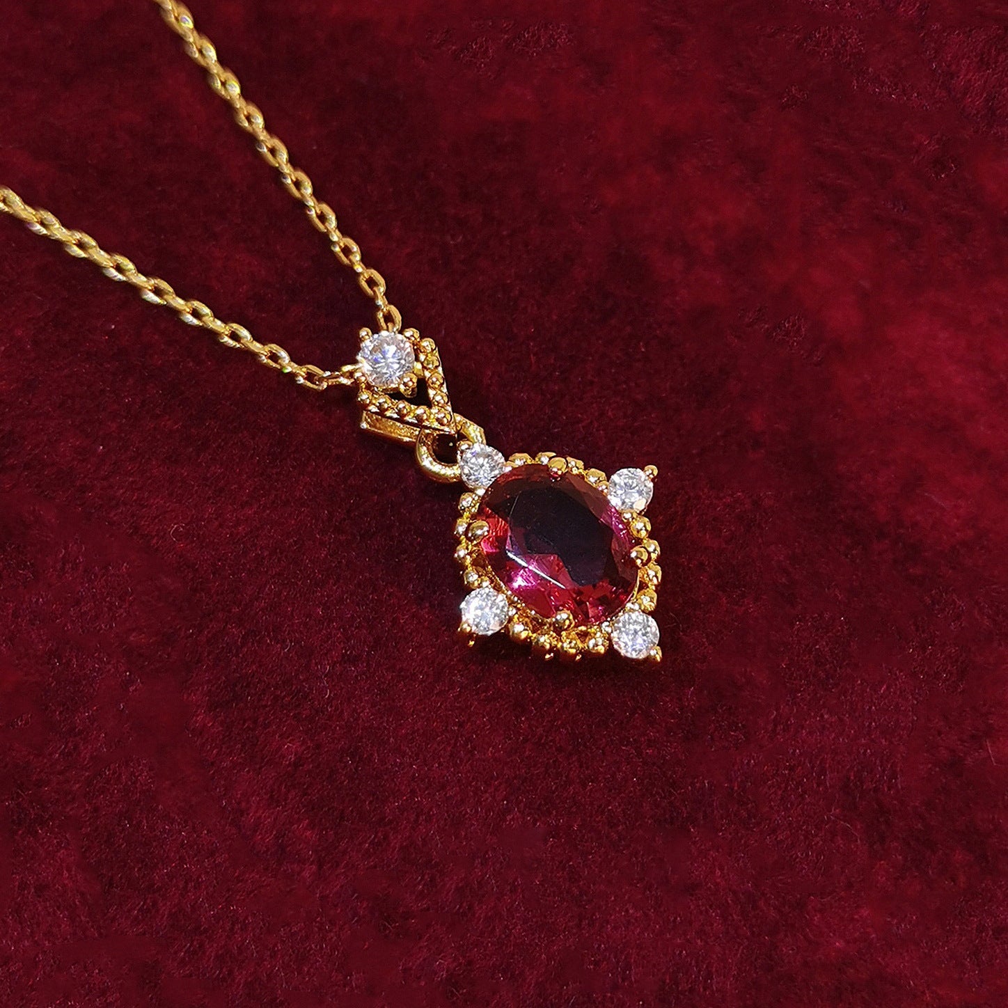 Baroque Ruby Necklace (Solid Silver) - Hypoallergenic - Abbott Atelier