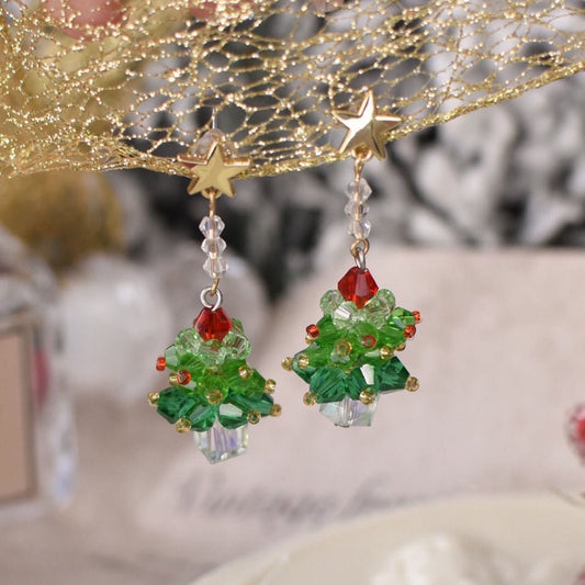 Beaded Christmas Tree Earrings - Hypoallergenic - Abbott Atelier