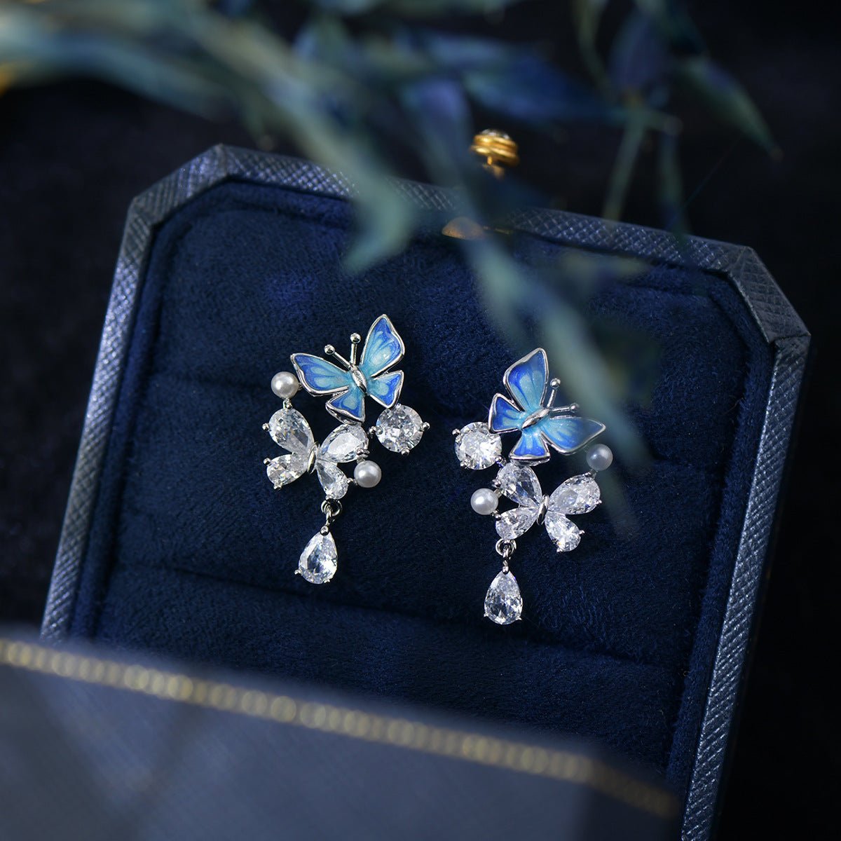 Blue Butterfly Drop Earrings - Hypoallergenic - Abbott Atelier