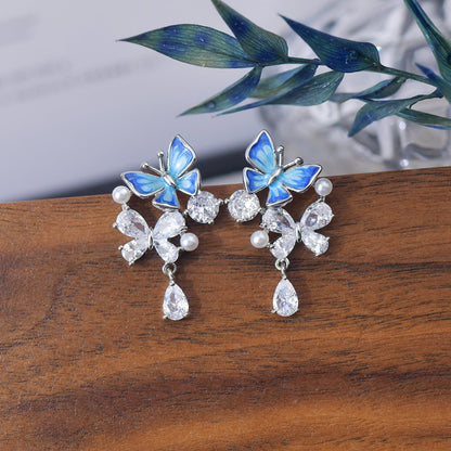 Blue Butterfly Drop Earrings - Hypoallergenic - Abbott Atelier