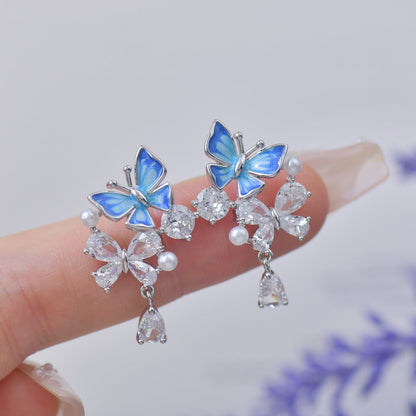 Blue Butterfly Drop Earrings - Hypoallergenic - Abbott Atelier