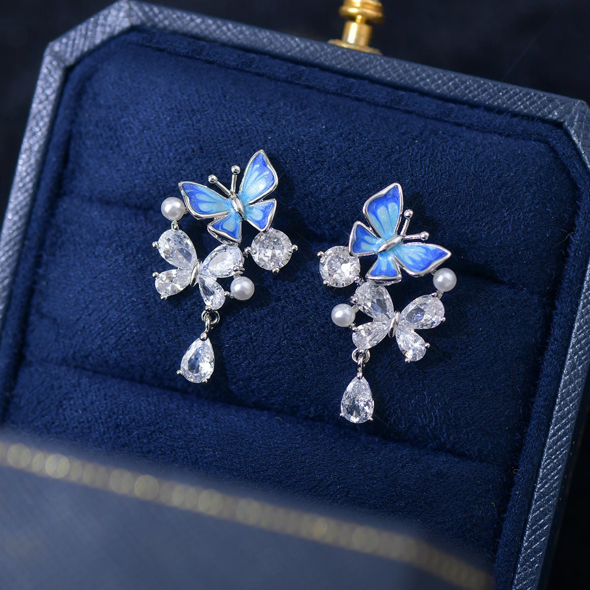 Blue Butterfly Drop Earrings - Hypoallergenic - Abbott Atelier