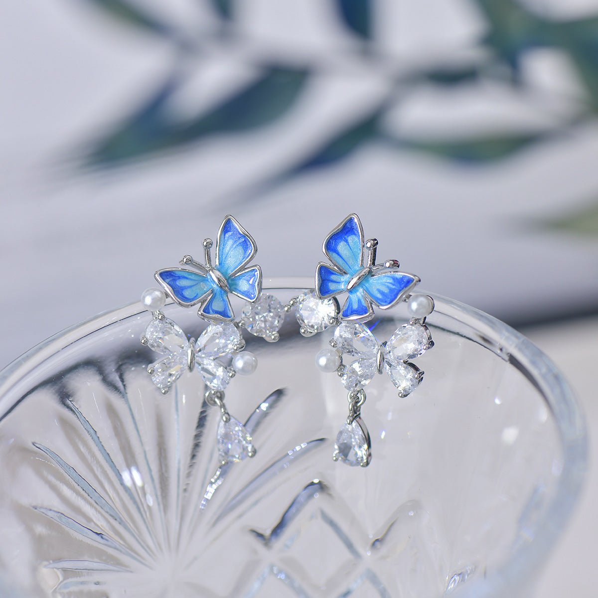 Blue Butterfly Drop Earrings - Hypoallergenic - Abbott Atelier