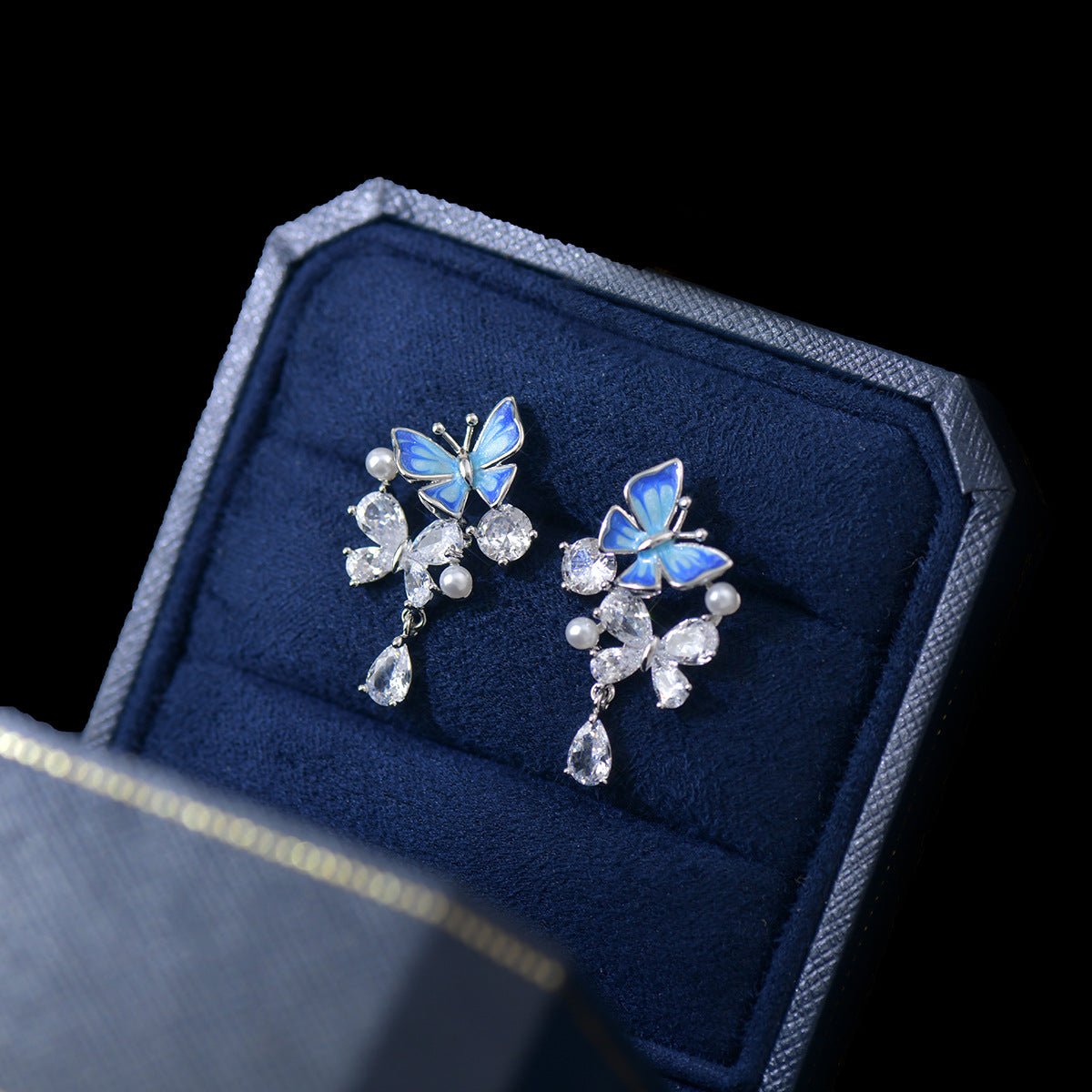 Blue Butterfly Drop Earrings - Hypoallergenic - Abbott Atelier