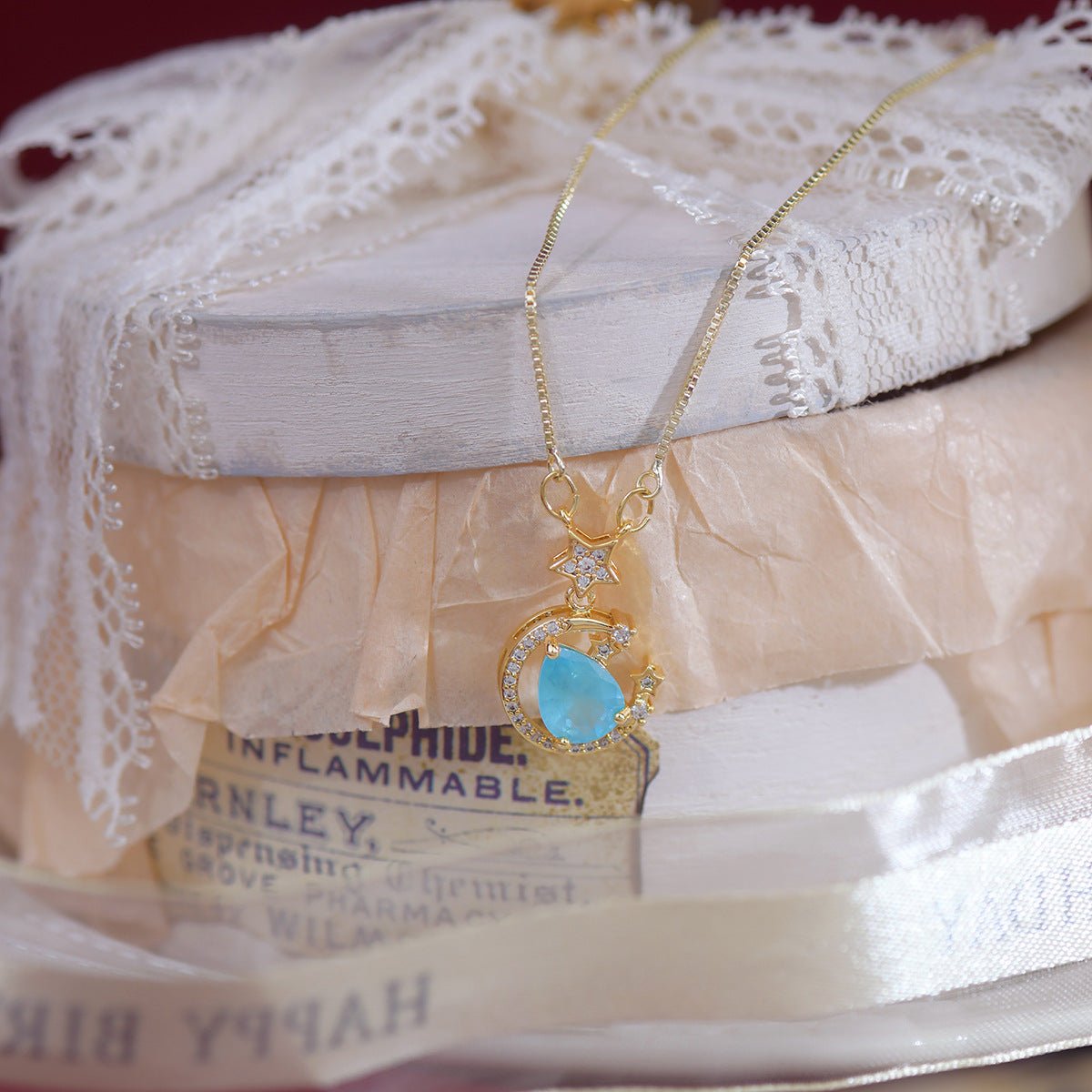 Blue Gem Necklace - Miley - Gold - Plated - Abbott Atelier