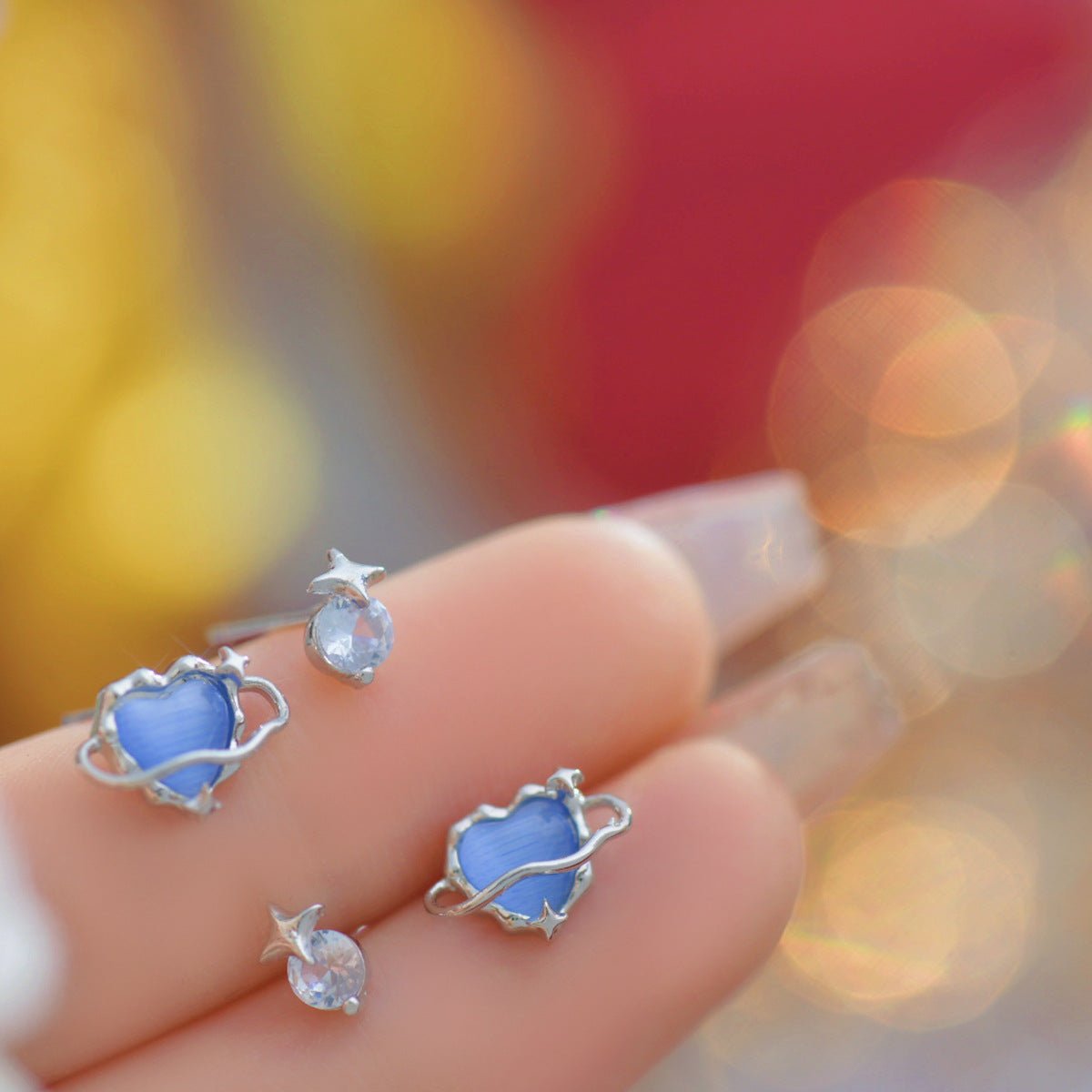 Blue Heart Stud Earrings Set - Gold - Plated - Abbott Atelier