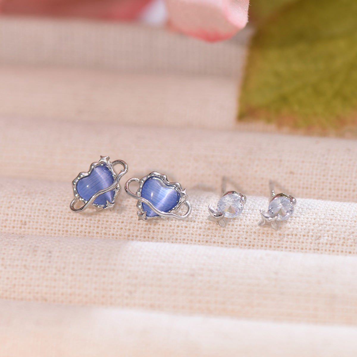 Blue Heart Stud Earrings Set - Gold - Plated - Abbott Atelier