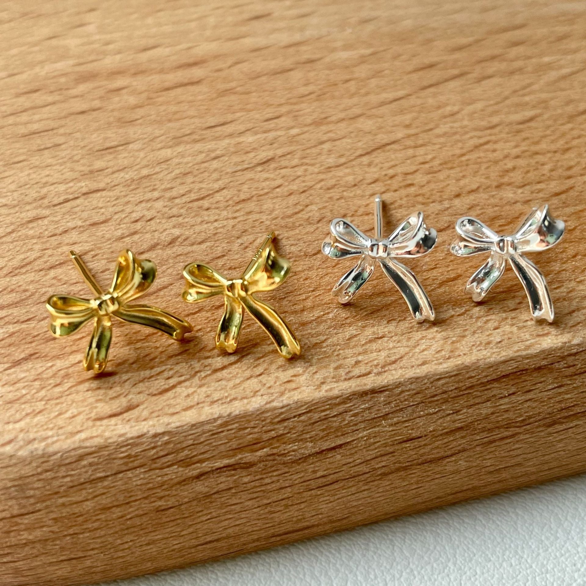 Bow Stud Earrings (Solid Silver) - Loretta - Hypoallergenic - Abbott Atelier