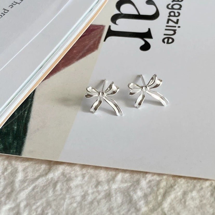 Bow Stud Earrings (Solid Silver) - Loretta - Hypoallergenic - Abbott Atelier