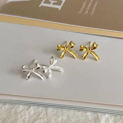 Bow Stud Earrings (Solid Silver) - Loretta - Hypoallergenic - Abbott Atelier