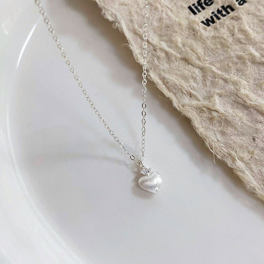 Brushed Heart Necklace (Solid Silver) - Waterproof - Abbott Atelier