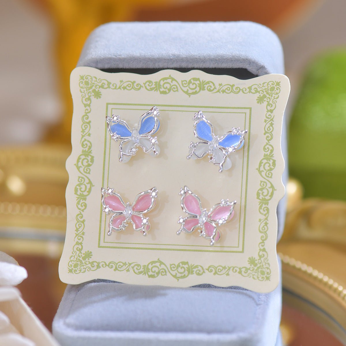 Butterfly Stud Earrings (Blue/Pink) - Hypoallergenic - Abbott Atelier