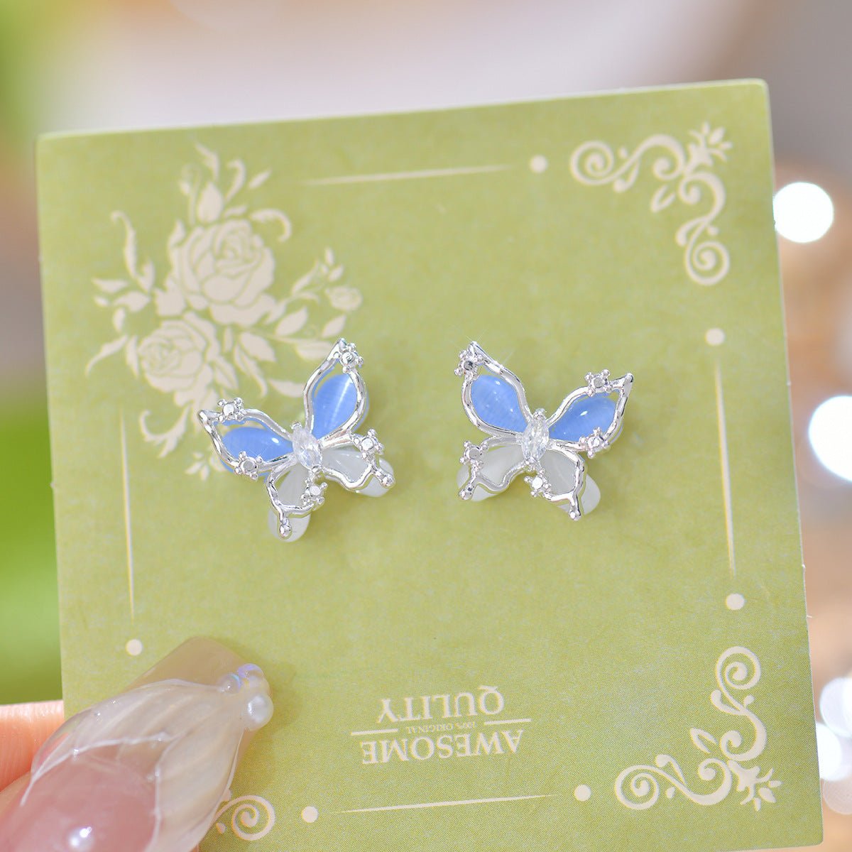 Butterfly Stud Earrings (Blue/Pink) - Hypoallergenic - Abbott Atelier