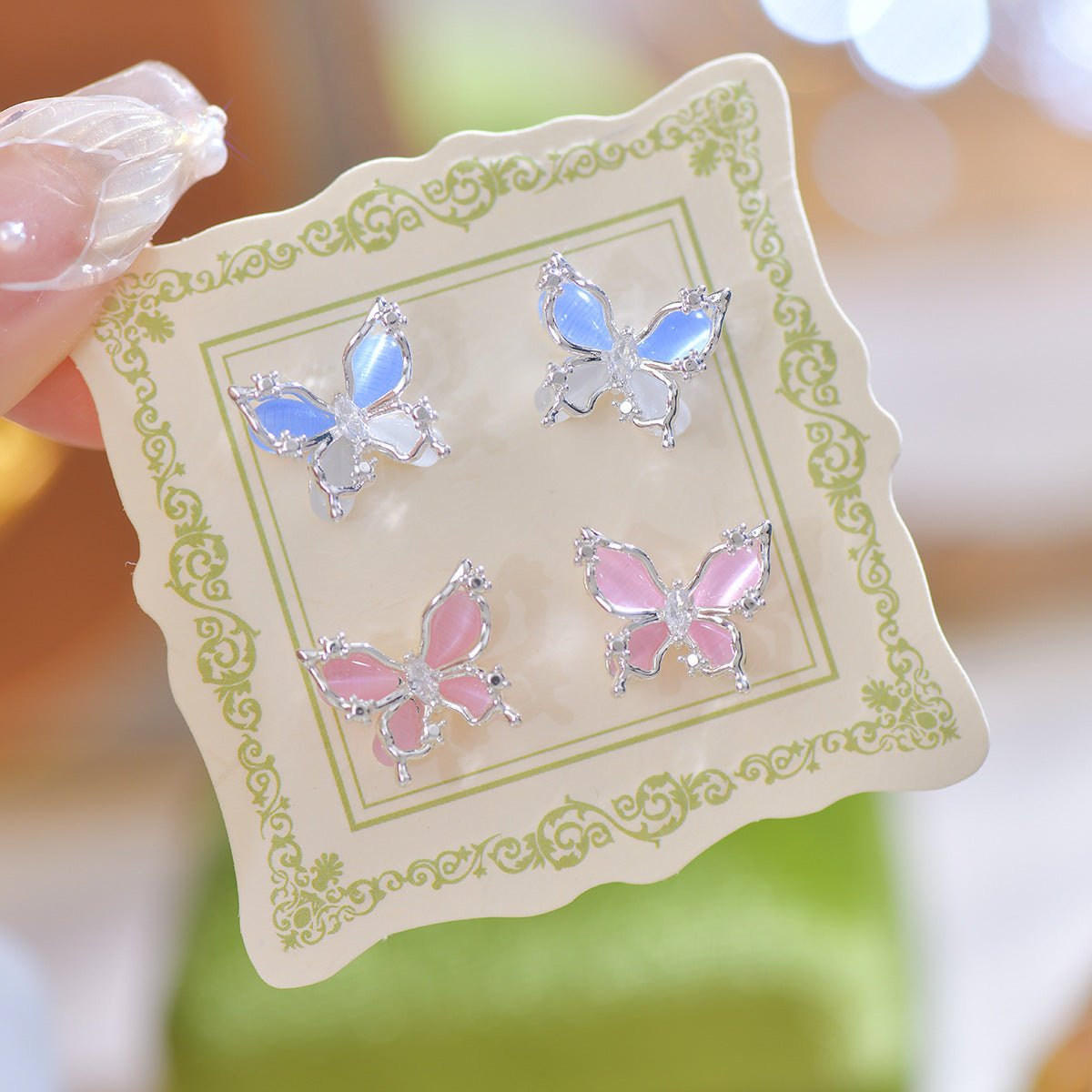 Butterfly Stud Earrings (Blue/Pink) - Hypoallergenic - Abbott Atelier