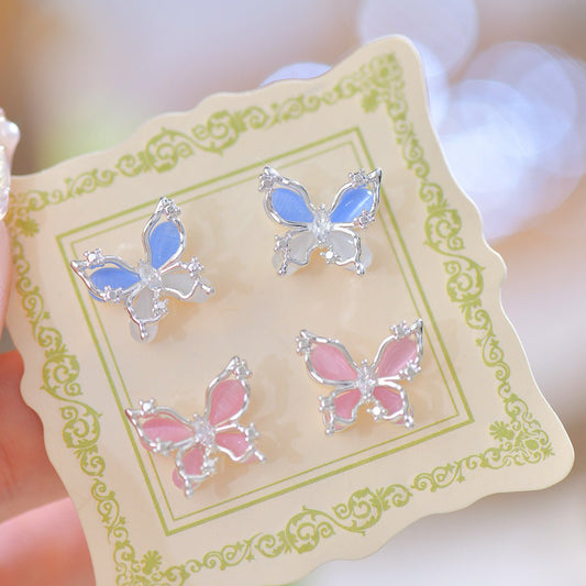 Butterfly Stud Earrings (Blue/Pink) - Hypoallergenic - Abbott Atelier