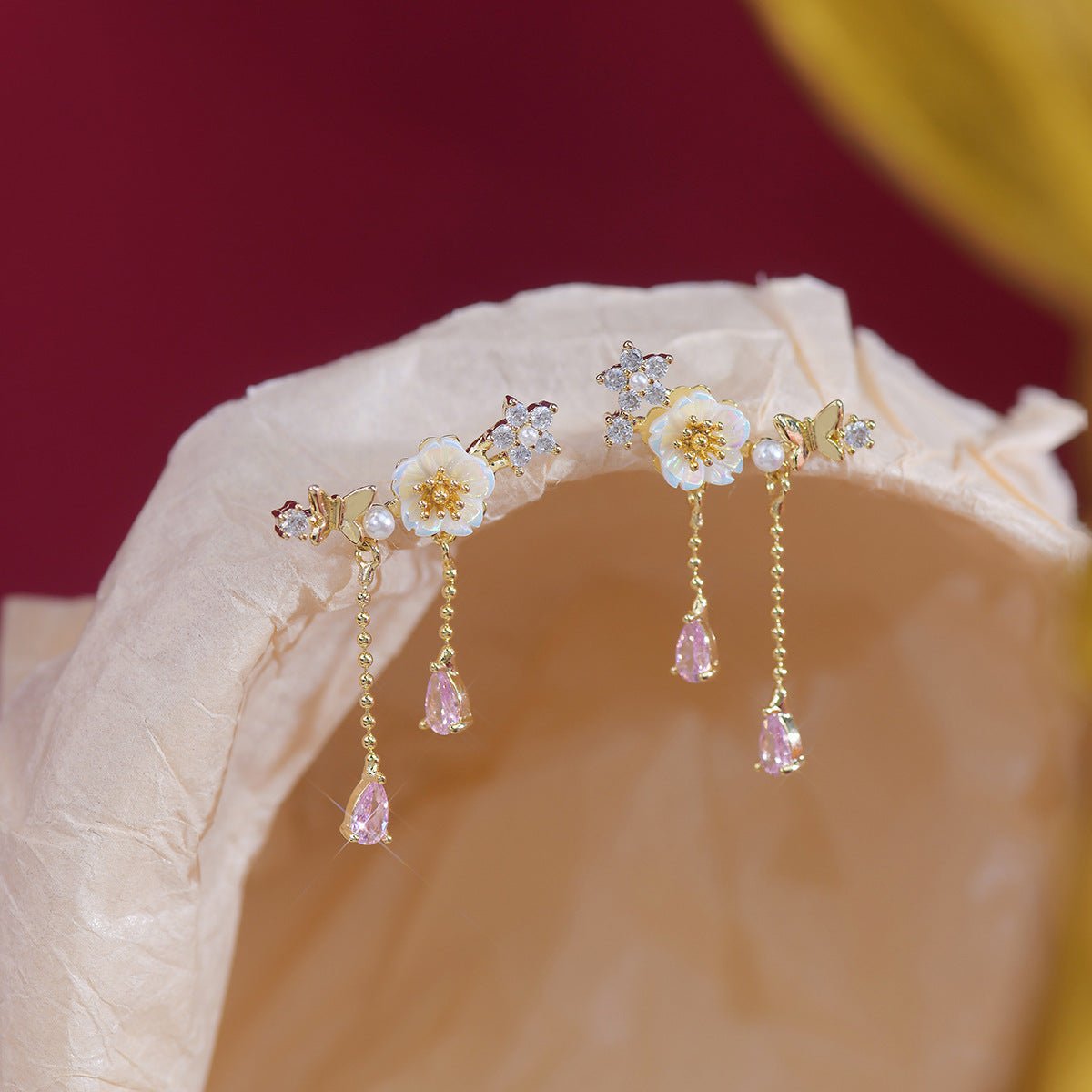 Cherry Blossom Drop Earrings - Gianna - Hypoallergenic - Abbott Atelier