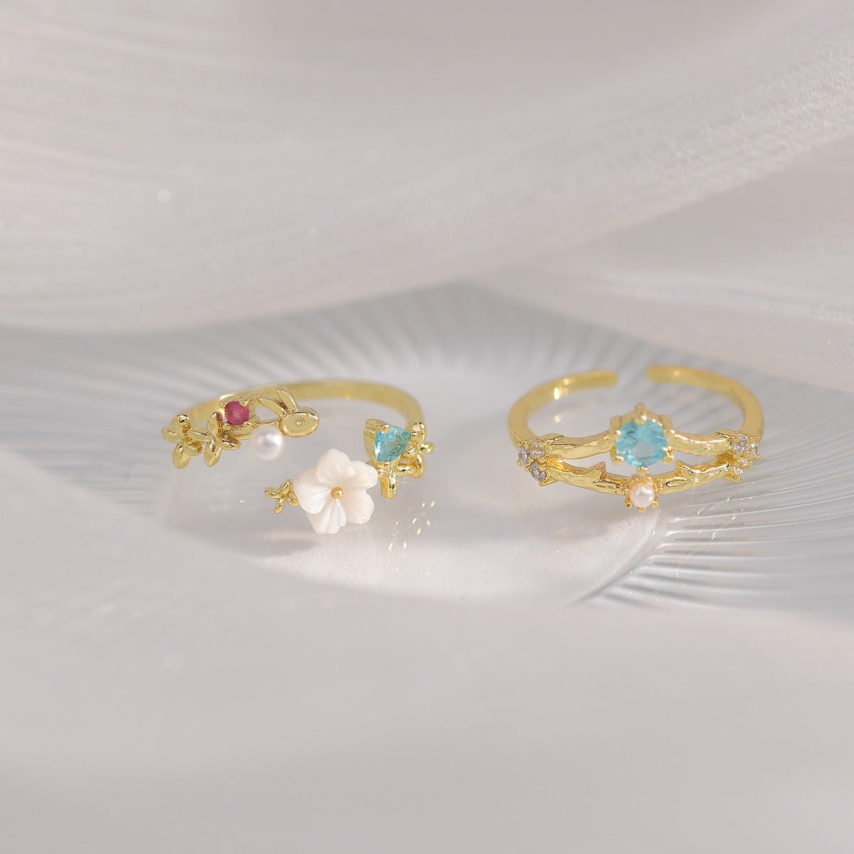 Cherry Blossom Ring Set - Gold - Plated - Abbott Atelier