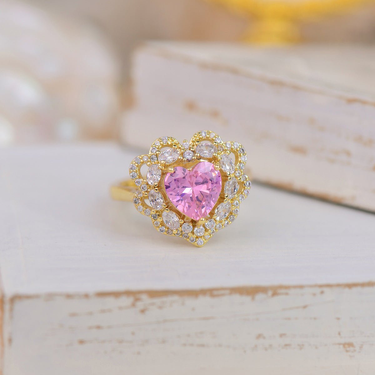 [Clearance] Pink Heart Ring - Melody - Gold - Plated - Abbott Atelier