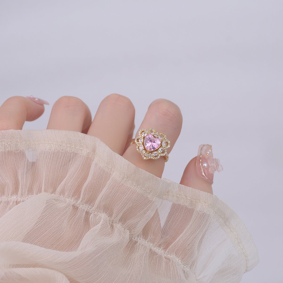 [Clearance] Pink Heart Ring - Melody - Gold - Plated - Abbott Atelier