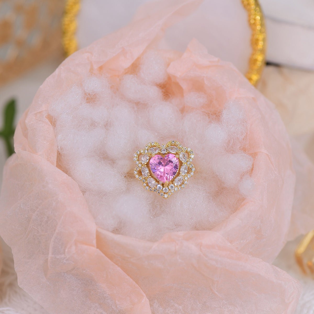 [Clearance] Pink Heart Ring - Melody - Gold - Plated - Abbott Atelier