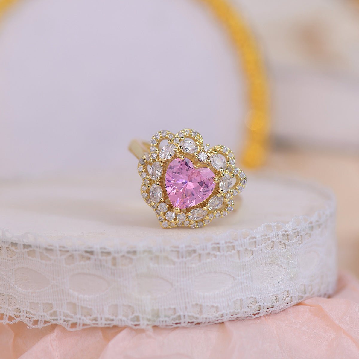 [Clearance] Pink Heart Ring - Melody - Gold - Plated - Abbott Atelier