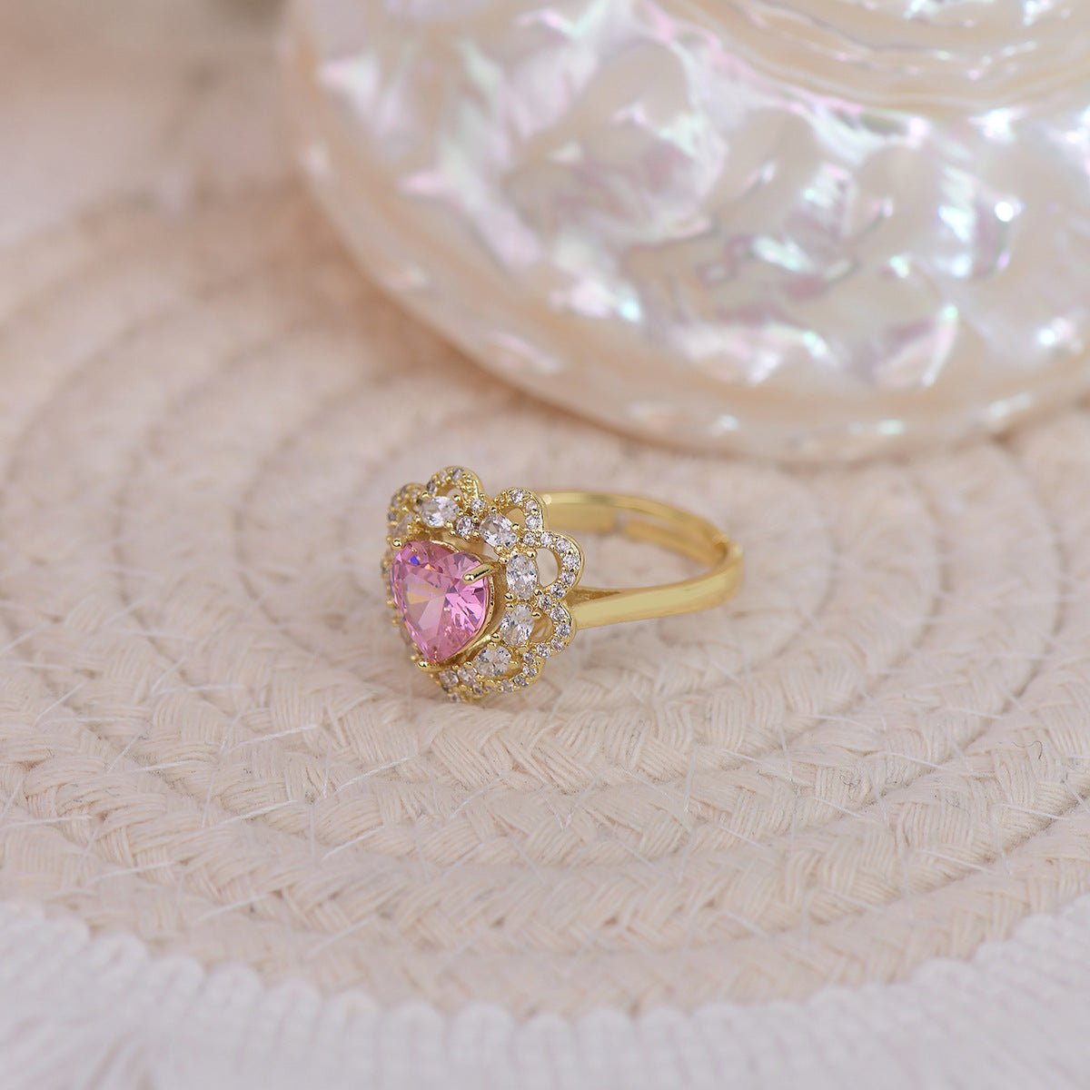 [Clearance] Pink Heart Ring - Melody - Gold - Plated - Abbott Atelier