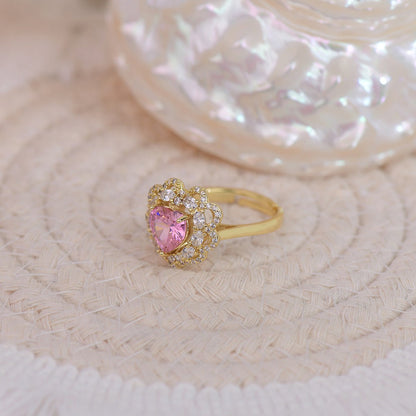 [Clearance] Pink Heart Ring - Melody - Gold - Plated - Abbott Atelier