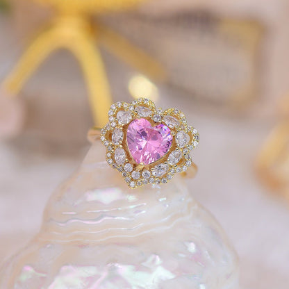 [Clearance] Pink Heart Ring - Melody - Gold - Plated - Abbott Atelier