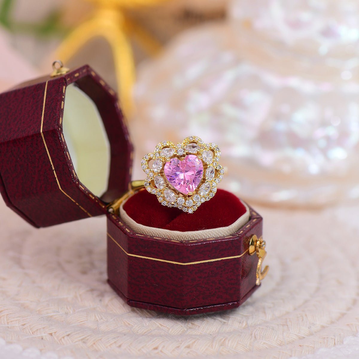 [Clearance] Pink Heart Ring - Melody - Gold - Plated - Abbott Atelier