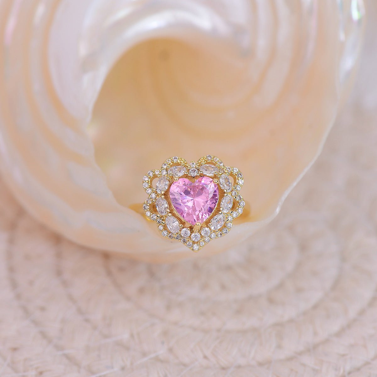 [Clearance] Pink Heart Ring - Melody - Gold - Plated - Abbott Atelier