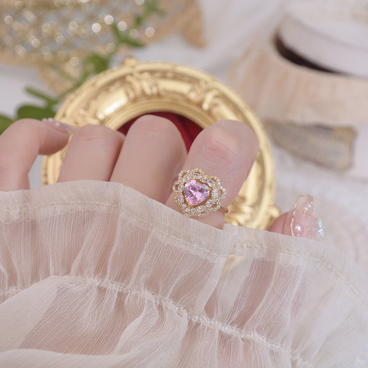 [Clearance] Pink Heart Ring - Melody - Gold - Plated - Abbott Atelier