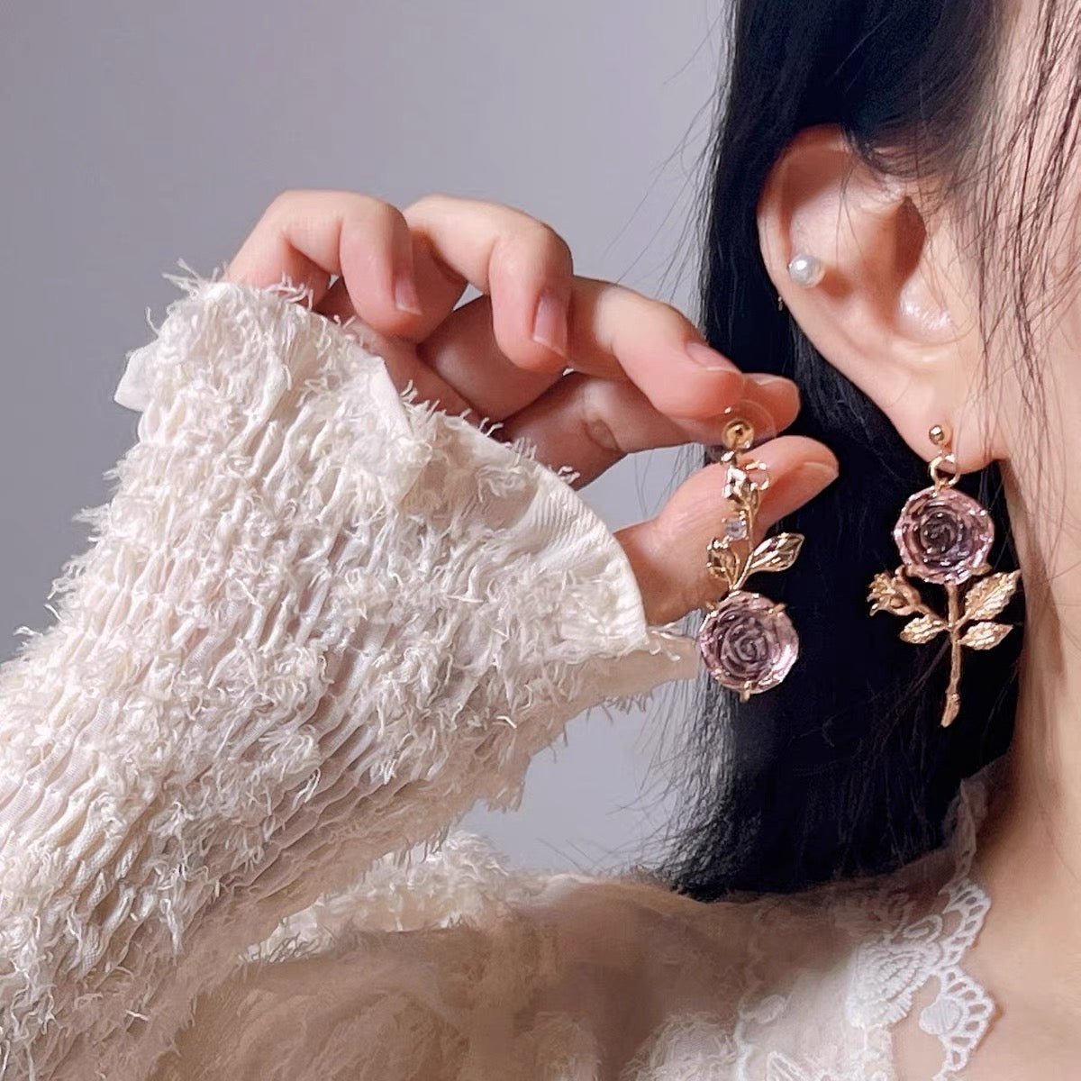 [Clearance] Pink Rose Earrings - Hypoallergenic - Abbott Atelier