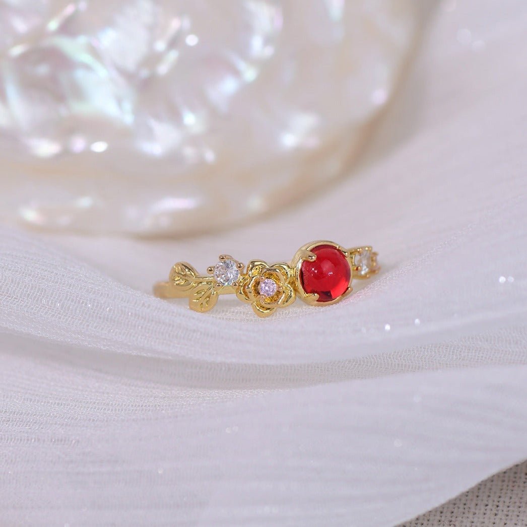 [Clearance] Red Gem Rose Ring - Gold - Plated - Abbott Atelier