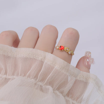 [Clearance] Red Gem Rose Ring - Gold - Plated - Abbott Atelier